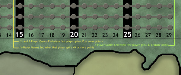 Show of Power Game Board - Close-Up on VP Game-End Conditions